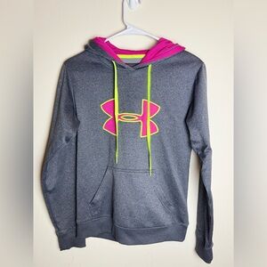 Women's Under Armour Gray Hoodie with Pink and Neon Accents Size XS